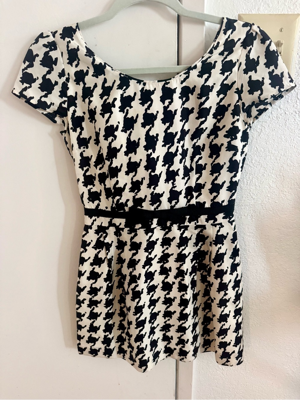 kate spade Black & White Houndstooth Fit-and-Flare Mini Dress